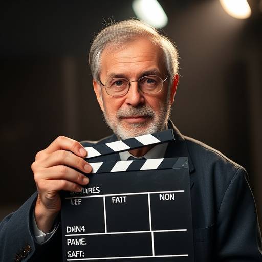Portrait de Jean Dupont, Professeur de R√©alisation, tenant un clap de cin√©ma.
