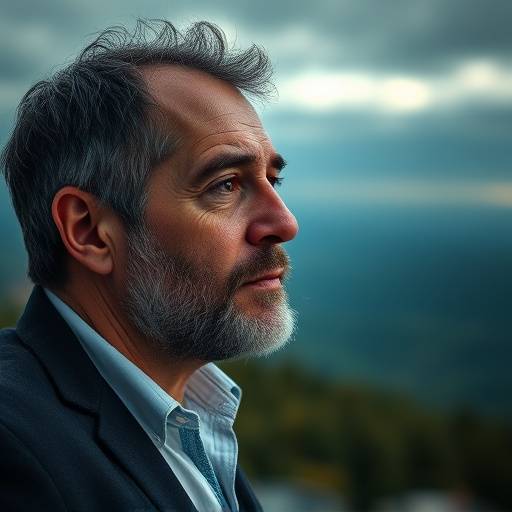 Portrait de Philippe Leclerc, Professeur d'√âcriture de Sc√©nario, regardant vers l'horizon.